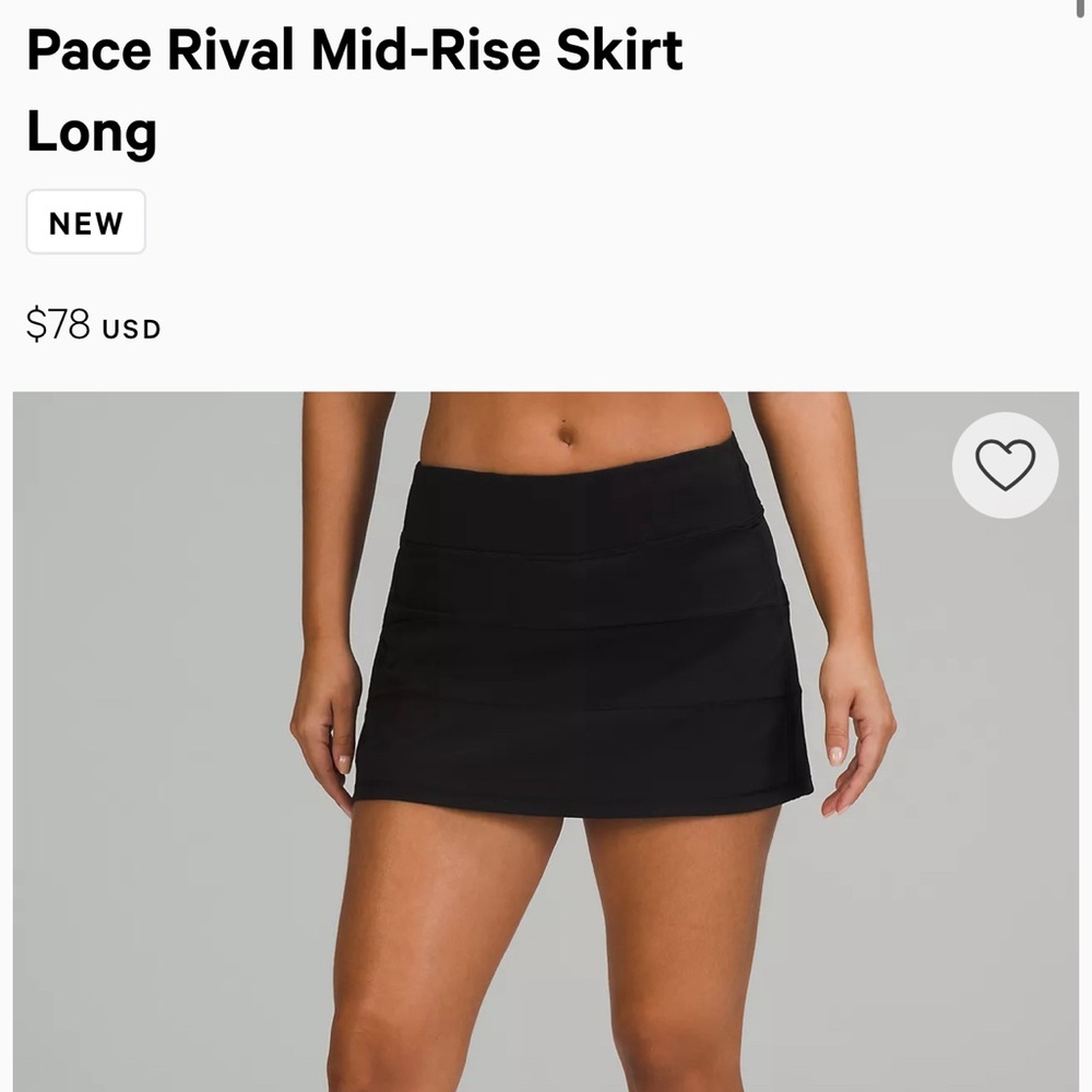 Lululemon Pace Rival Mid-Rise Skirt
Long - Black, Size 8 Tall 🎾